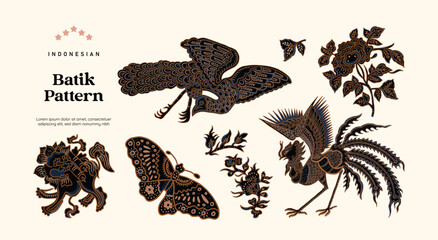 Isolated animals Batik pattern illustration - obrazy, fototapety, plakaty