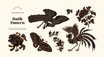Fotobehang Isolated animals Batik pattern illustration © edanpo