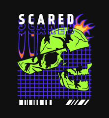 Futuristic illustration of skull t shirt design, vector graphic, typographic poster or tshirts street wear and Urban style