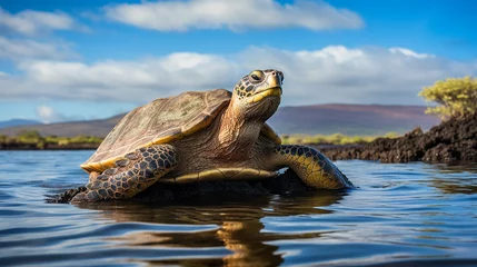 Poster Galapagos Islands with Sea Turtle on the beach © PixelGuru