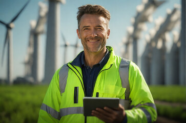 close up of stylish wind power engineer. renewable energy