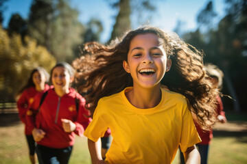 Teenage girls running outdoors, a sports and outdoor activities concept