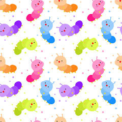 Colorful cute caterpillar cartoon seamless pattern background vector illustration