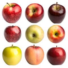 Nine Beautiful and delicious Apple Variations on a white background