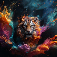 The fascination and power and strength of a tiger in its great beauty, mixed with the power of human transformation. Generated by AI.