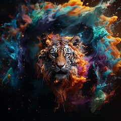 The fascination and power and strength of a tiger in its great beauty, mixed with the power of human transformation. Generated by AI.