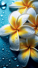 Artistic tropical frangipani with water droplets