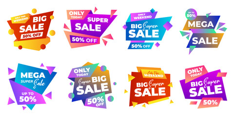 Set of Sale Element badges. Template banner shopping badges, Sale tags and labels. sale, discount, shop, special offer, sale Elements design With Gradient color concept