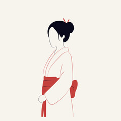 Japonka w tradycyjnej odzieży. Młoda dziewczyna w kimonie. Ilustracja wektorowa w stylu minimalistycznym. - obrazy, fototapety, plakaty