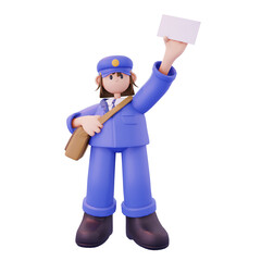 female postal courier standing carrying a letter from the front