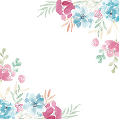 Pink and Blue Rose Watercolor Flower Border