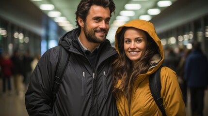 Happy couple traveling together around the world - catching a moment of endearment