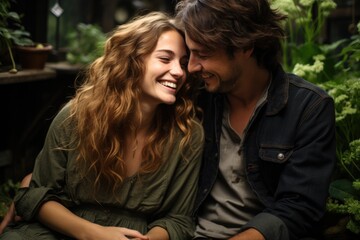 Fototapeta premium Happy couple in love - catching a moment of endearment