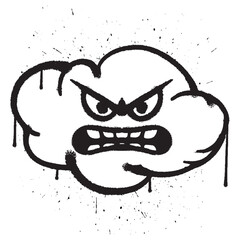 Vector graffiti spray paint angry face cloud character isolated vector illustration
