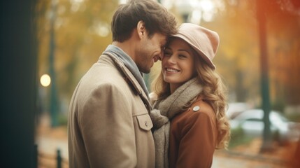 Naklejka premium Happy couple traveling together - exciting journey - catching a moment of endearment
