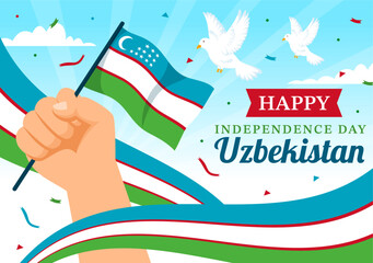 Happy Uzbekistan Independence Day Vector Illustration on 1st of September with Uzbek Flag Background in National Holiday Hand Drawn Templates