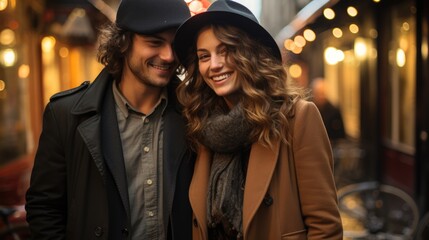 Happy couple in love walking together close to eachother - catching a moment of endearment