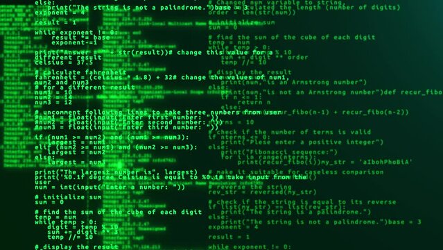 4K Programmer coding on black Computer screen engineer developing software app typing code screen. Hack protection data. Website scripts digits commands. hi-tech software development blockchain