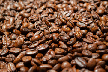 background texture of roasted coffee beans, coffee concept