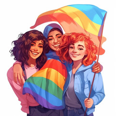 Fototapeta premium Illustration: LGBT Group of Young People Celebrating Gay Pride 