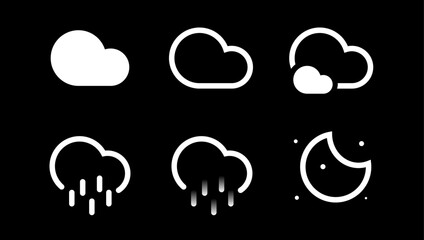 Vector set of clouds shapes and moon. Collection of various forms and contours. Design elements for the weather forecast