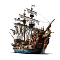 pirate ship on transparent background (png). - obrazy, fototapety, plakaty