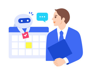 AIがスケジュール管理。秘書の役割を担っているイメージのベクターイラスト素材。
