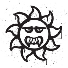Graffiti spray paint angry sun character in vector illustration