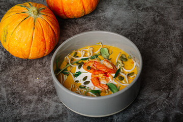 pumpkin soup in a bowl