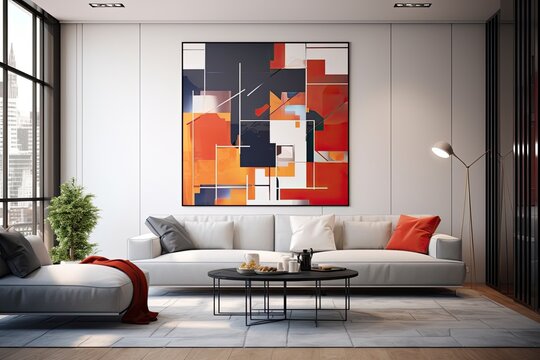 Rephrase: Create a background of a living room area with a blurred abstract design.