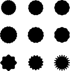 Set of vector starburst, sunburst badges. Black icons in Simple flat style vintage stickers, labels
