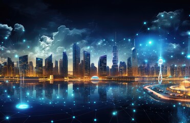 Global business, internet network connection, IoT Internet of Things, business intelligence concept. Busines global network, futuristic technology background. AI generative