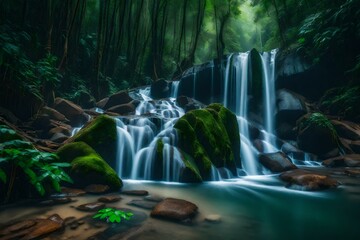 beautiful waterfall in the forest generated by AI tool