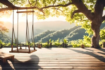 wicker swing hang on the tree generated by AI tool