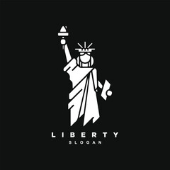 Abstract monochrome liberty statue landmark logo design isolated on black background