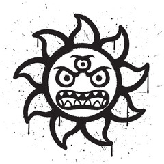 Graffiti spray paint angry sun monster isolated vector illustration
