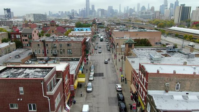 Aerial View of Chicago Chinatown buildings.