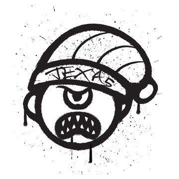 Vector graffiti spray paint angry cyclops man emoticon isolated vector illustration