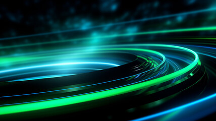 abstract futuristic background with green blue glowing neon moving high speed wave lines and bokeh lights. Data transfer concept Fantastic wallpaper, Ai Generative