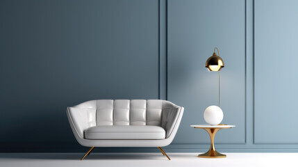 Minimalist and Elegant Living Room with White Sofa and Gold Accents AI Generated