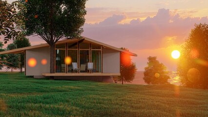 sunset photo outdoor rest house render