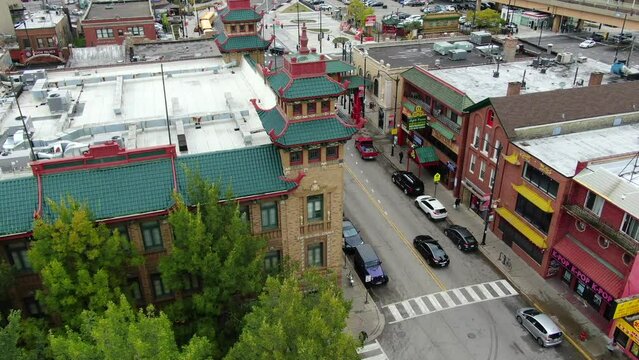 Aerial View of Chicago Chinatown buildings.