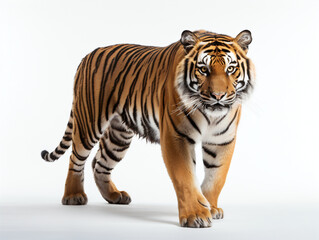 Tiger stood on a white background