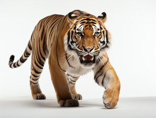Tiger walking on a white background