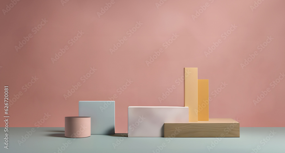 Fototapete abstract minimal concept. pastel muted colour background with podium and abstract geometric landscap