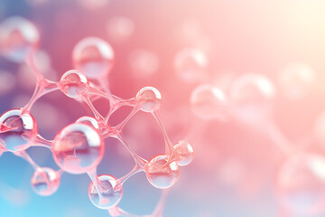 molecule inside bubble on soft background, concept skin care cosmetics solution. 3d rendering. AI Generative - obrazy, fototapety, plakaty