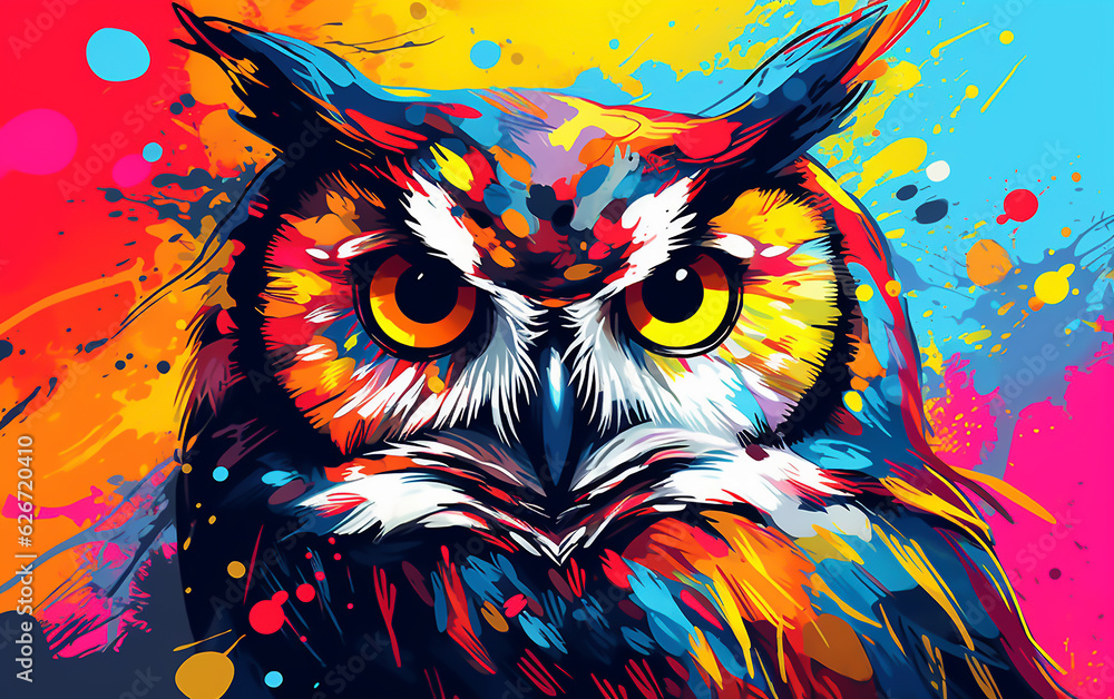 Wall mural abstract colorful background with owl. generative ai technology.