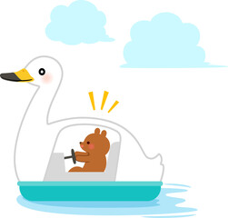 白鳥ボートに乗ったクマのキャラクター