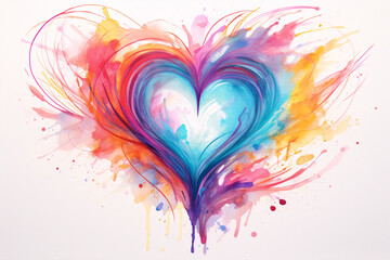 Colorful Watercolor Heart Light Background. Generative AI