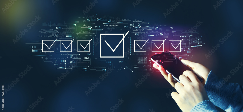 Poster checklist concept with person using a smartphone